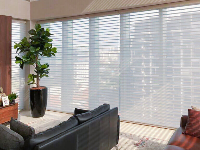 White coloured sheer shades in a living room