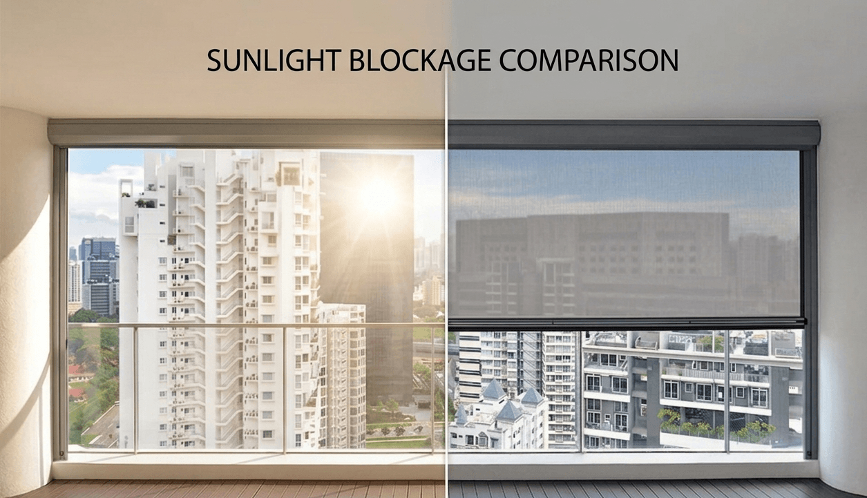 Ziptrak sunlight blockage comparison