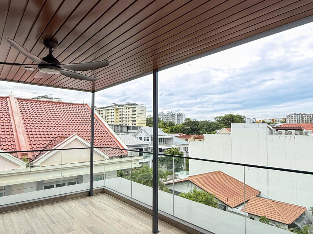 Wooden Aluminium Cladding roof on balcony of landed balcony